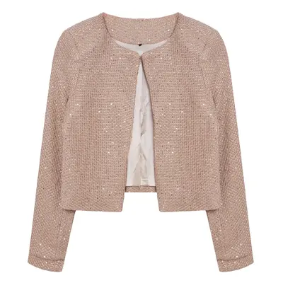 Trendyol Beige Crop Lined Sequin Detailed Jacket-Look Knitwear Cardigan