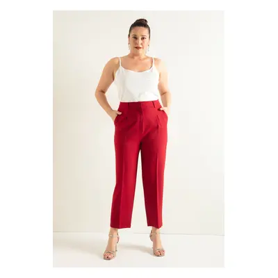 Lafaba Women's Burgundy Plus Size Fabric Trousers