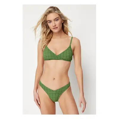 Trendyol Green Gingham Textured V-Cut Bikini Bottoms