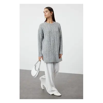 Trendyol Gray Braided Pearl Detailed Knitwear Sweater