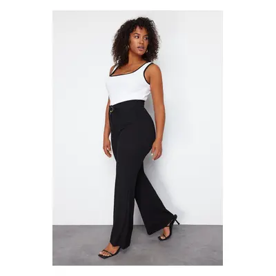 Trendyol Curve Black High Waist Crepe Wide Leg Knitted Trousers