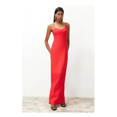 Trendyol Red Chest Detailed Body-Shouldered Long Evening Evening Dress