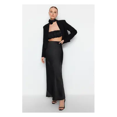 Trendyol Black Woven Satin Long Skirt