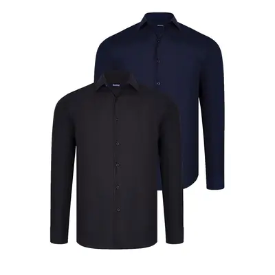 DUAL SET G726 DEWBERRY MENS SHIRT-BLACK-NAVY BLUE