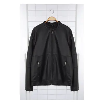 Trendyol Black Regular Fit PU Faux Leather Biker Jacket Coat