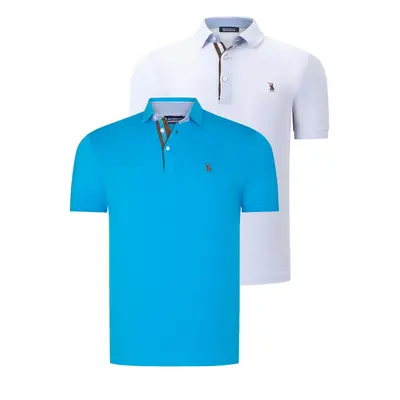 DUAL SET T8582 DEWBERRY MENS T-SHIRT-WHITE-DARK TURQUOISE