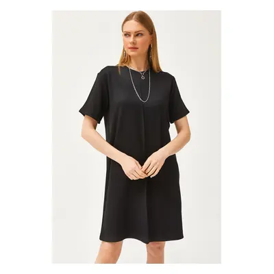 Olalook Women's Black Stitched Front Soft Textured Mini Dress