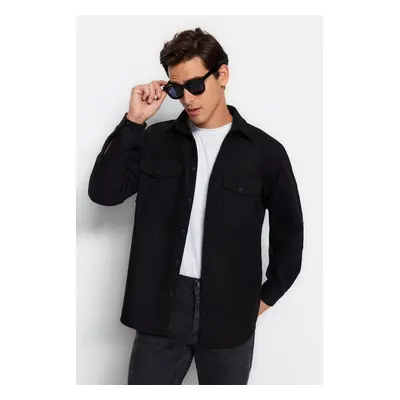 Trendyol Black Regular Parachute Pocket Cashmere Winter Textured Jacket Shirt