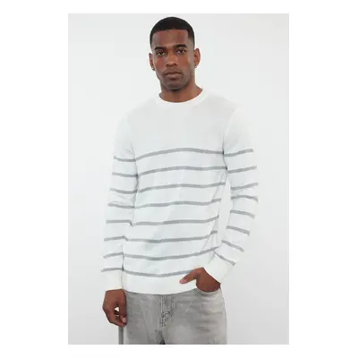 Trendyol Gray Casual Slim Slim Fit Crew Neck Striped Knitwear Sweater