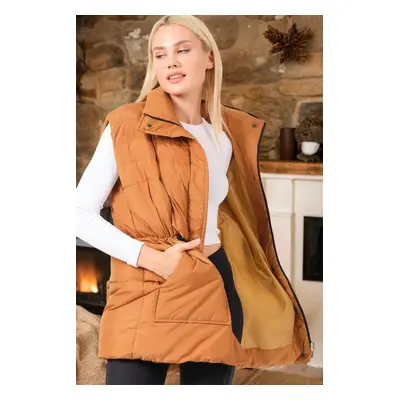 Z6747 DEWBERRY WOMEN'S VEST-PLAIN TAN