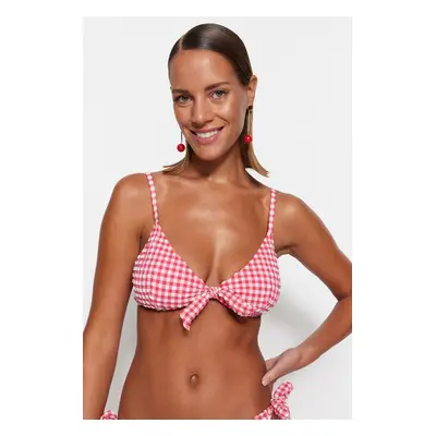 Trendyol Red Gingham Textured Triangle Tie Bikini Top