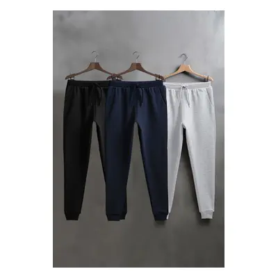 Trendyol Black-Navy-Grey Melange 3-Pack Sweatpants