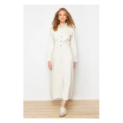 Trendyol Ecru Plain Shirt Dress Rigid Maxi Denim Modest Dress