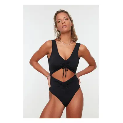 Trendyol Black V-Neck Cut Out/Windowed Regular Leg Swimsuit