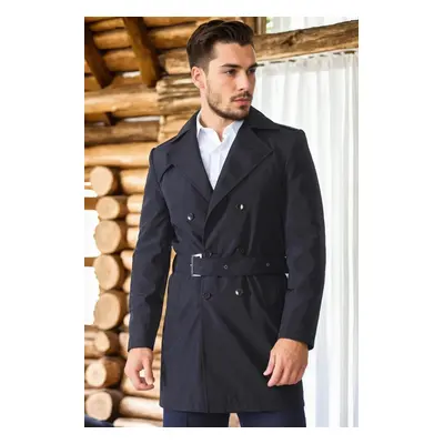 PLT8321 DEWBERRY MEN'S OVERCOAT-PLAIN NAVY BLUE