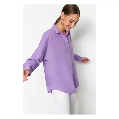 Trendyol Purple Cotton Oversize Wide Fit Woven Shirt