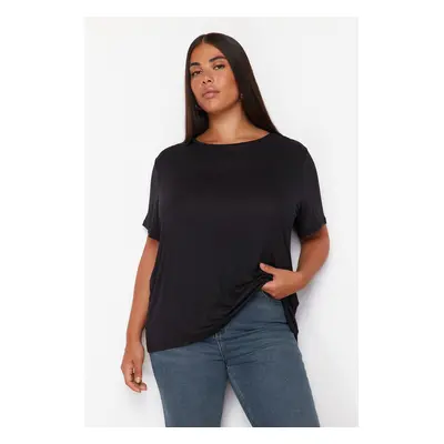 Trendyol Curve Black Basic Crew Neck Knitted Modal Fabric T-Shirt