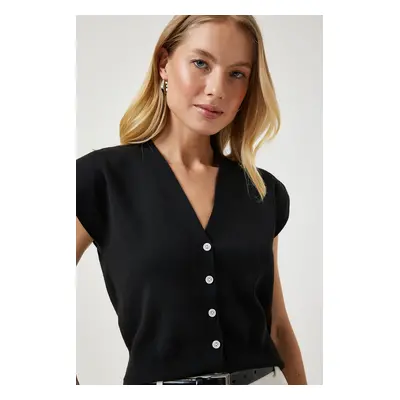 Happiness İstanbul Women's Black Buttoned Short Knitwear Vest