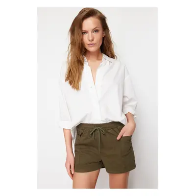 Trendyol Khaki Elastic Waist Cargo Pocket Denim Shorts