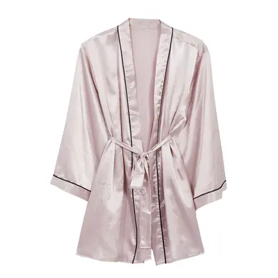 Trendyol Curve Powder Belted Piping Detailed Wide Sleeve Satin Woven Dressing Gown