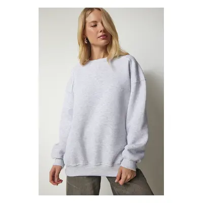 Happiness İstanbul Women's Gray Melange Raised Oversize Sweatshirt