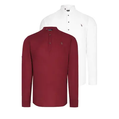 DOUBLE SET G783 DEWBERRY JUDGE COLLAR SHIRT-WHITE-BURGUNDY