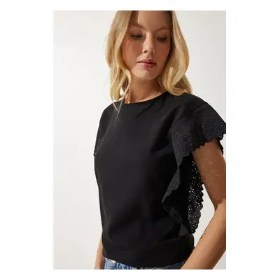 Happiness İstanbul Women's Black Scalloped Knitted Blouse