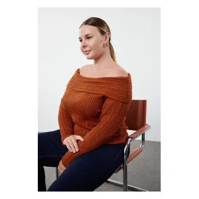 Trendyol Curve Tile Corded Carmen Collar Knitwear Sweater