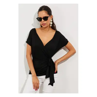 Cool & Sexy Women's Black Double Breasted Blouse