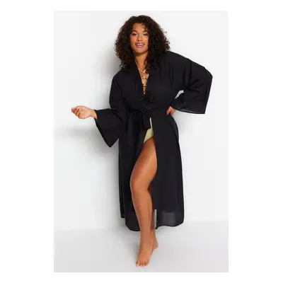 Trendyol Curve Black Accessory Detailed Voile Kimono