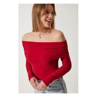 Happiness İstanbul Women's Red Off-the-Shoulder Gather Detailed Blouse