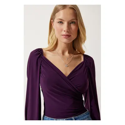 Happiness İstanbul Women's Damson Elastic Balloon Sleeve Sandy Knitted Blouse