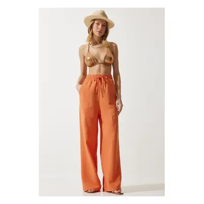 Happiness İstanbul Women's Orange Muslin Palazzo Trousers