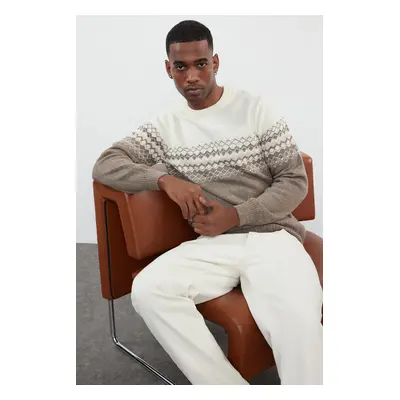 Trendyol Mink Slim Wool Crew Neck Ethnic Knitwear Sweater