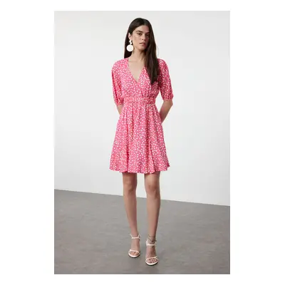 Trendyol Pink Polka Dot Mini Skater Form Double Breasted Collar Woven Dress