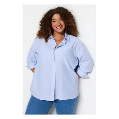 Trendyol Curve Blue Striped Poplin Shirt