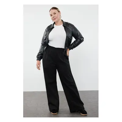 Trendyol Curve Black 100% Cotton Flexible Elastic Waist Gabardine Thick Plus Size Woven Trousers