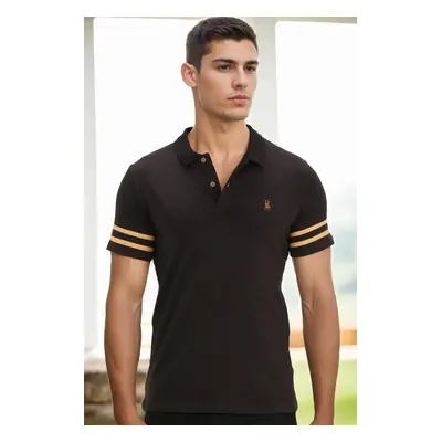 T8585 DEWBERRY MEN'S T-SHIRT-BLACK-CAMEL-2