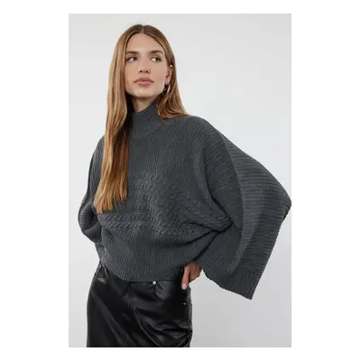 Trendyol Anthracite Crop Basic Hair Knitted Sweater