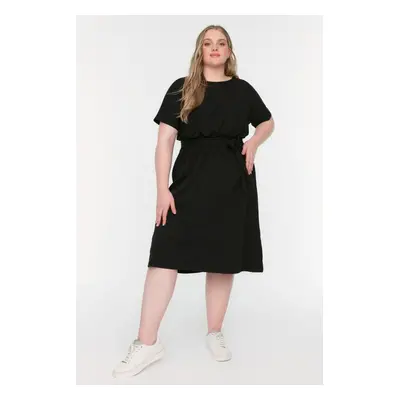 Trendyol Curve Black Belted Knitted Crew Neck 100% Cotton Dress