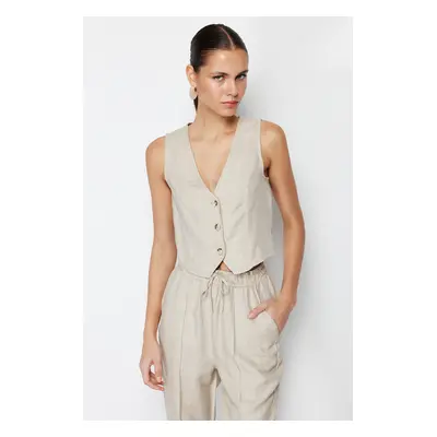 Trendyol Beige Regular Cotton Crop Linen Woven Vest