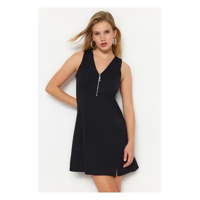 Trendyol Black Waist Opening Mini Woven Zipper Collar Detailed Woven Dress