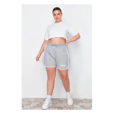 Trendyol Curve Gray Printed Piping Detailed Knitted Shorts & Bermuda