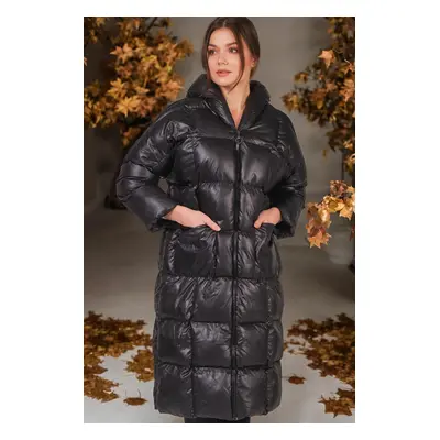 Z6680 DEWBERRY LADIES' INFLATABLE COAT-PLAIN BLACK