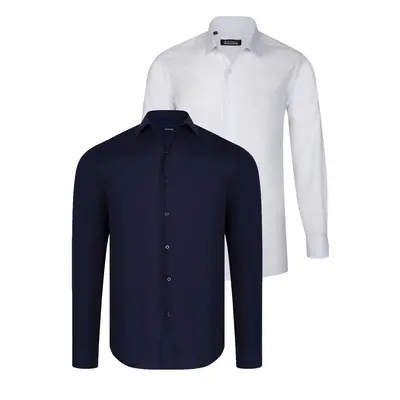 DUAL SET G726 DEWBERRY MENS SHIRT-WHITE-NAVY BLUE