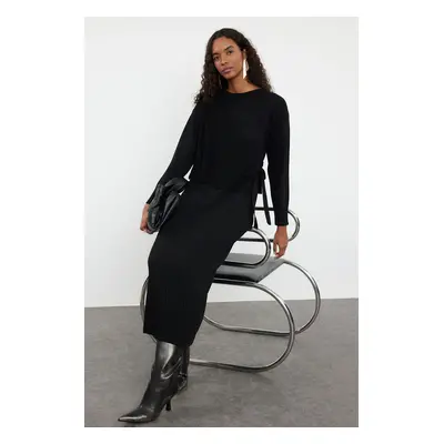 Trendyol Black Knitwear Cardigan Dress Bottom-Top Set