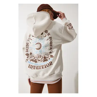 Happiness İstanbul Women's Beige Hooded Raised Knitted Sweatshirt