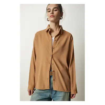 Happiness İstanbul Women's Biscuit Ribbed Velvet Woven Jacket Shirt