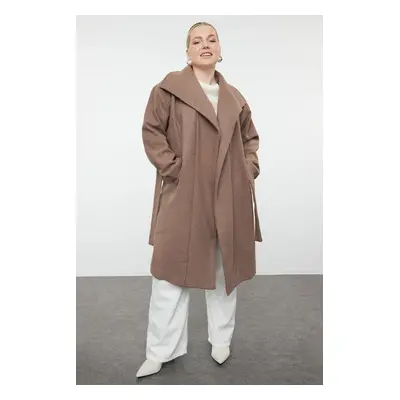 Trendyol Curve Mink Loose Fit Belted Wide Collar Cashmere Coat