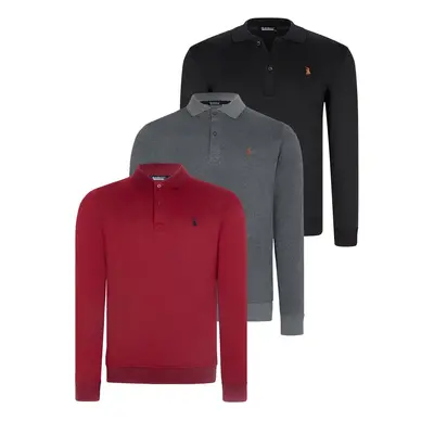 TRIPLE SET V4007 DEWBERRY MEN'S SWEATSHIRT-BLACK-ANTHRACITE-BURGUNDY